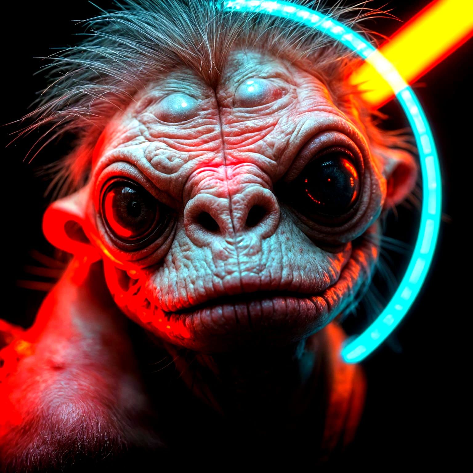 Strange Creature Illuminated by Neon Light