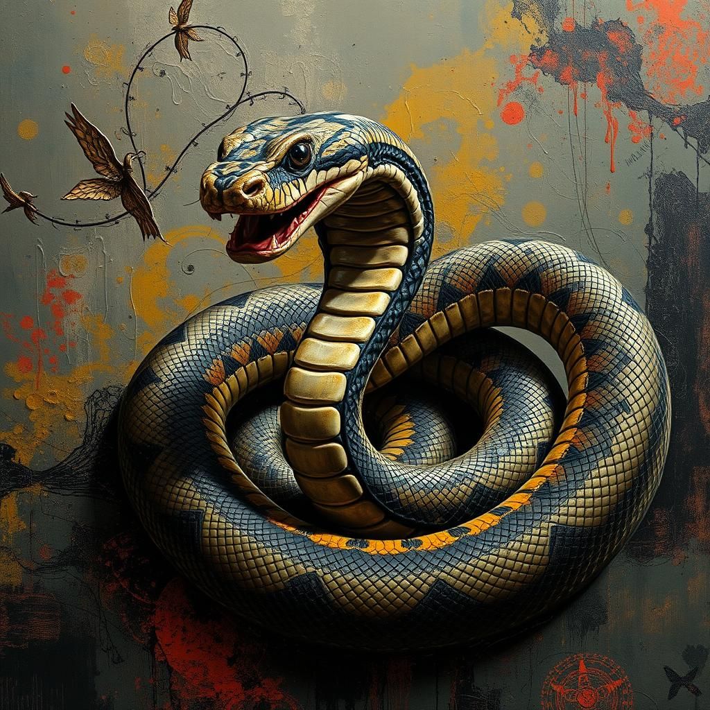 Surreal Snake in Dystopian Art Deco Impasto Style