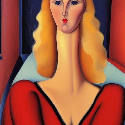 Surreal Woman on Red Velvet Bed as Matte Painting