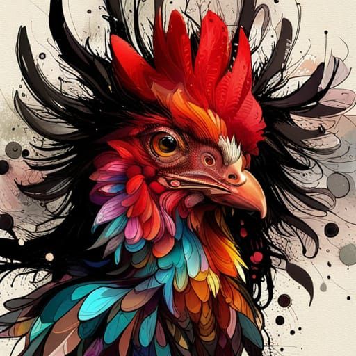 Colorful Chibi Chicken Portrait in Digital Painting Style