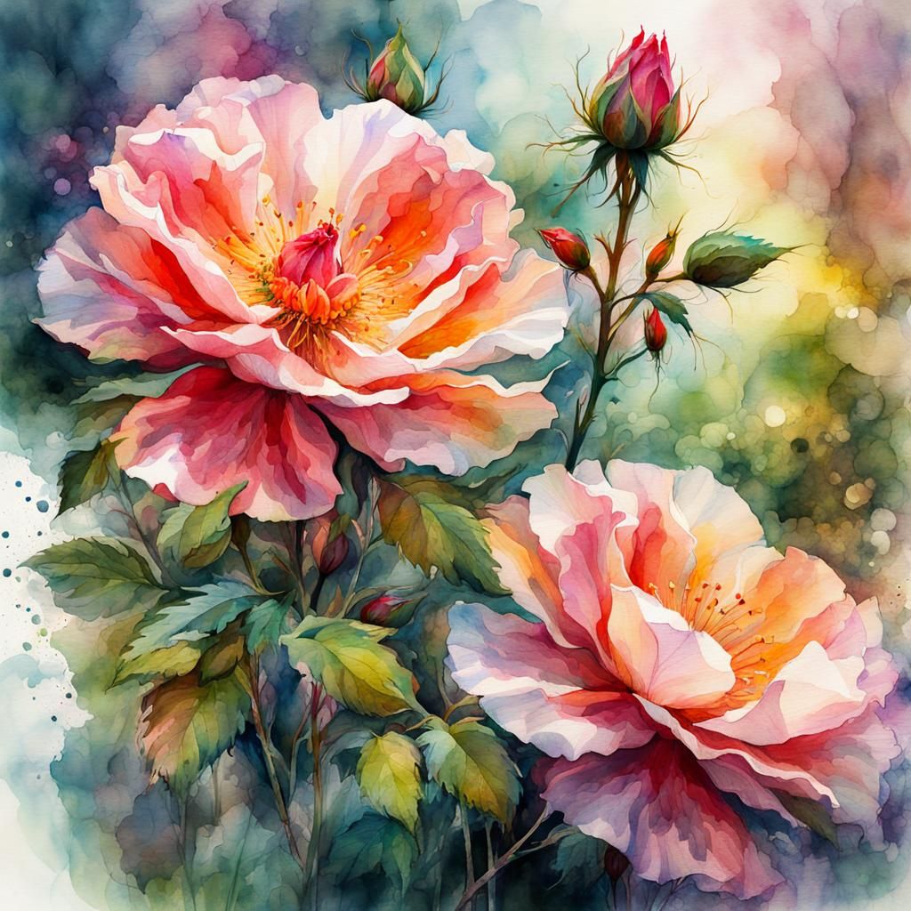 Fantasy Watercolor Rose Double Exposure