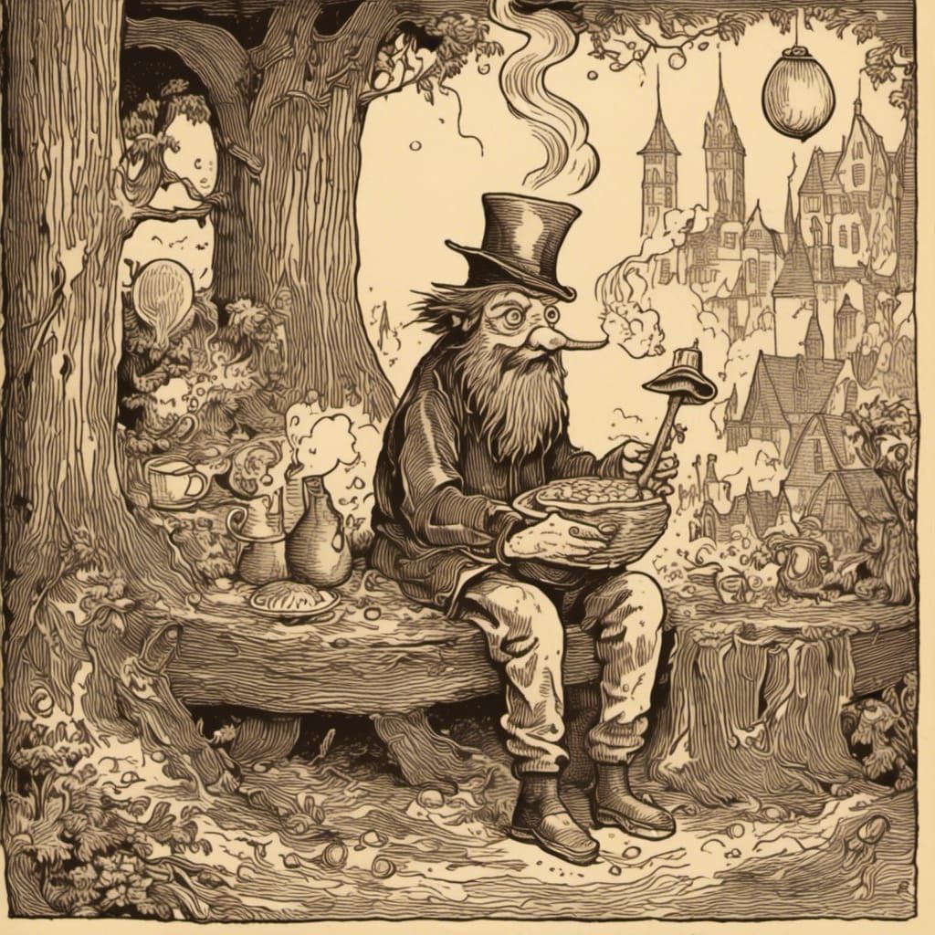 Humorous Woodcut Illustration: Farting Discreetly