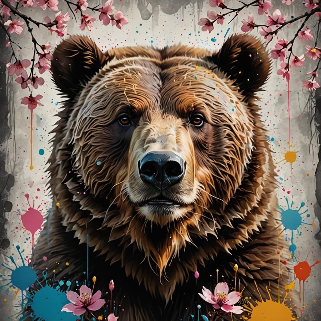 Cherry Blossom Grizzly Bear Nose, Psychedelic Art