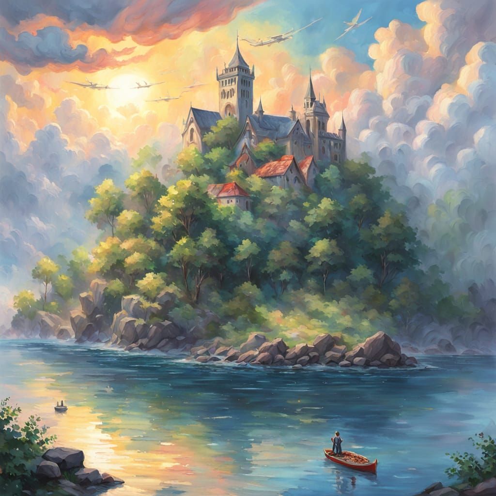 Floating Pizza Islands: Ethereal Gouache Fantasy