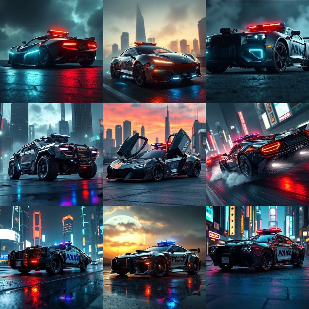 Cyberpunk Futuristic Police Car Close-Up