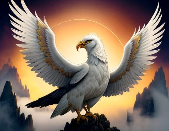 Majestic Griffin Soaring at Sunset: Ink and Pastel Art