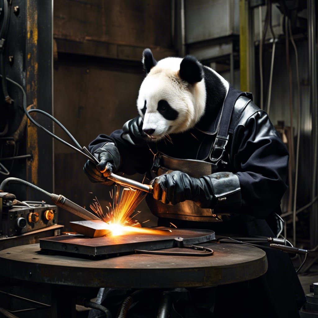 a panda welding metal
