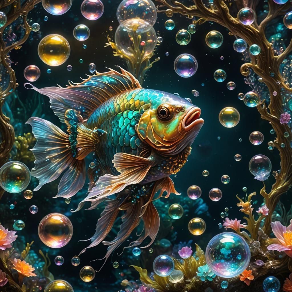 Iridescent Fish in Deep Water: Digital Fantasy Art