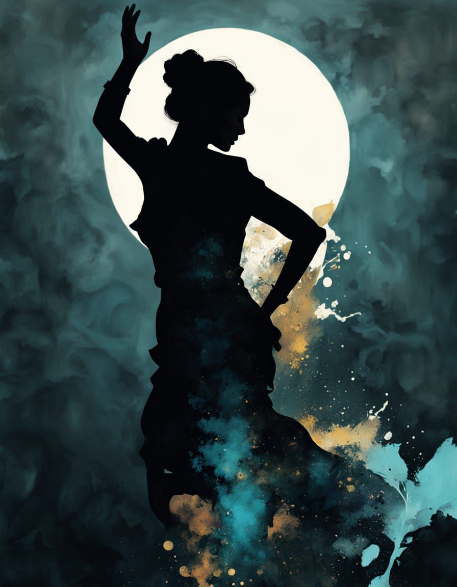 Surreal Portrait of Athena in Ink Wash Style