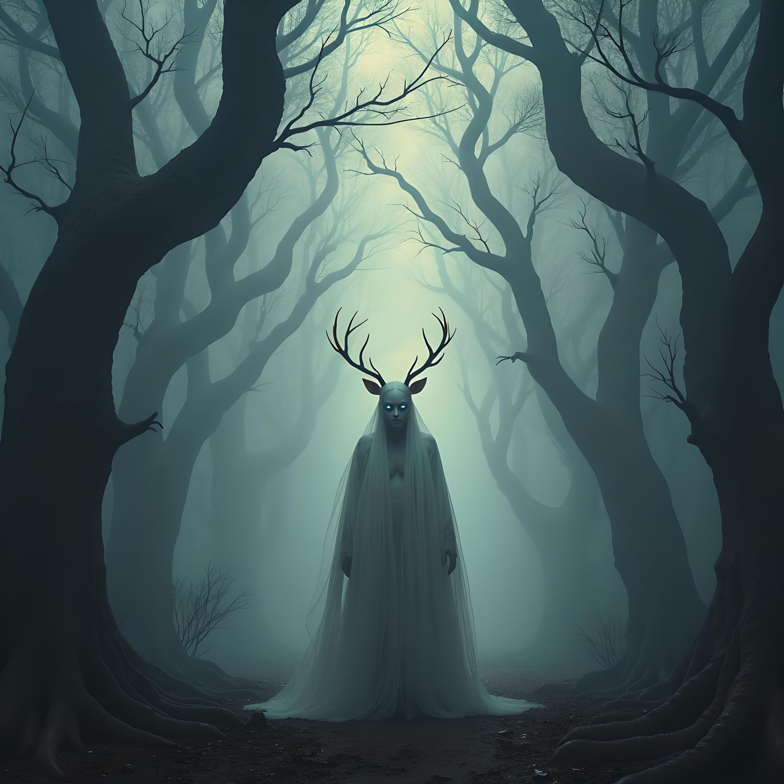 Eerie Shadow Creature in Rainy Forest