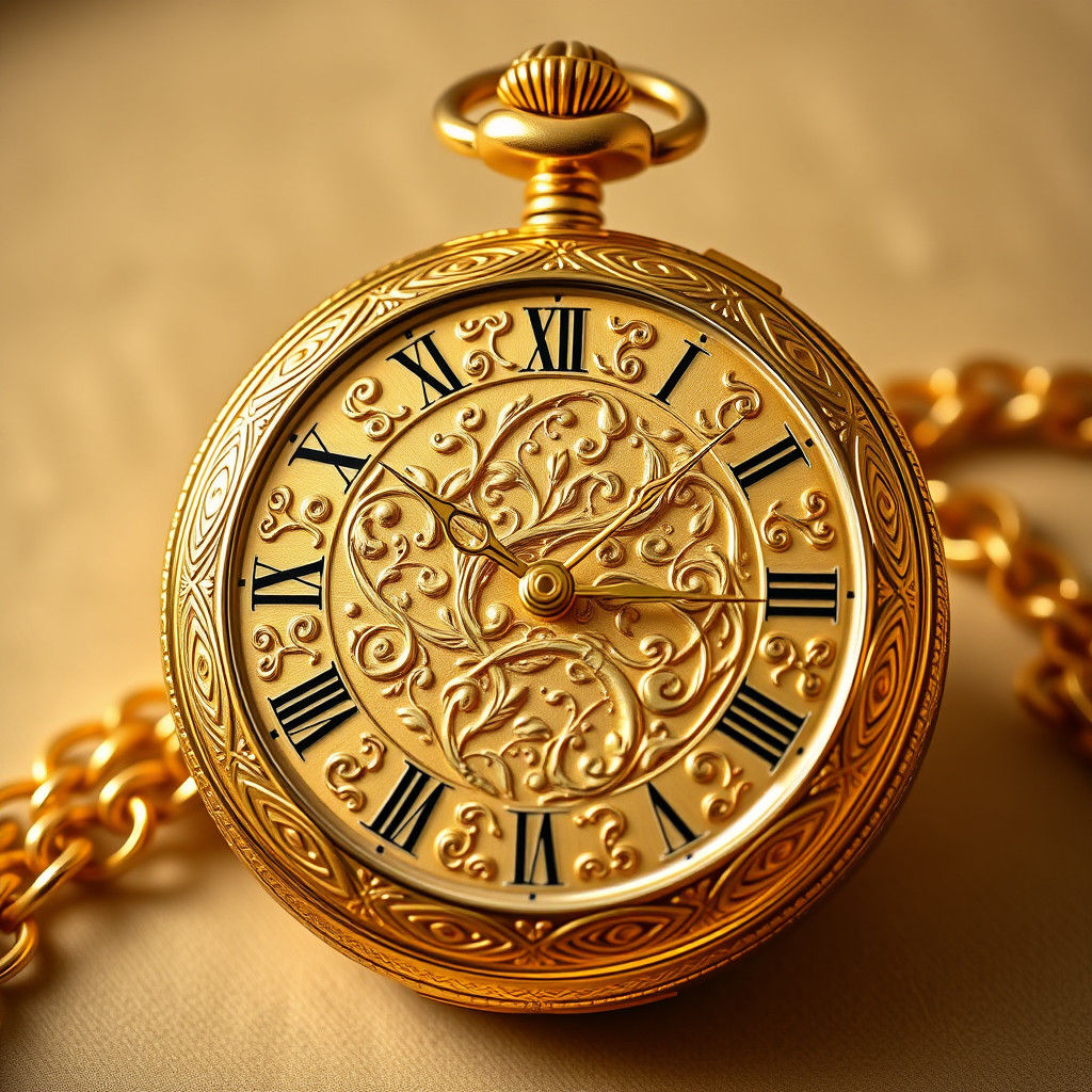 Ornate Golden Pocket Watch in Art Nouveau Style