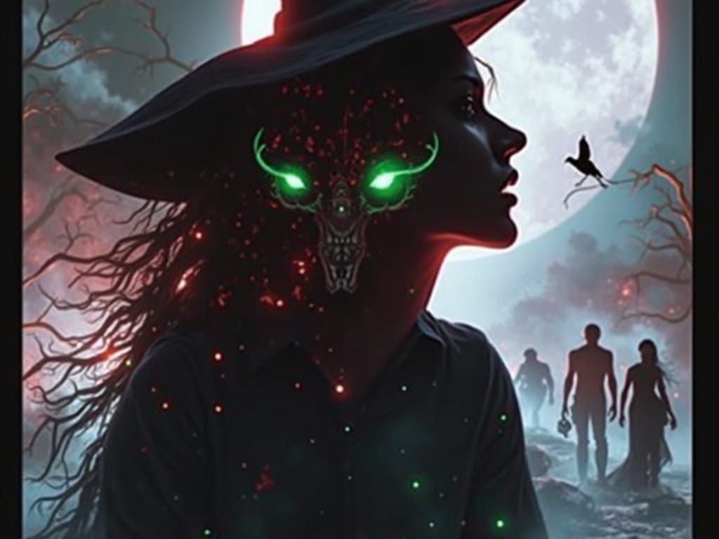 Witch and Warlock Silhouettes in Holographic Astral Style