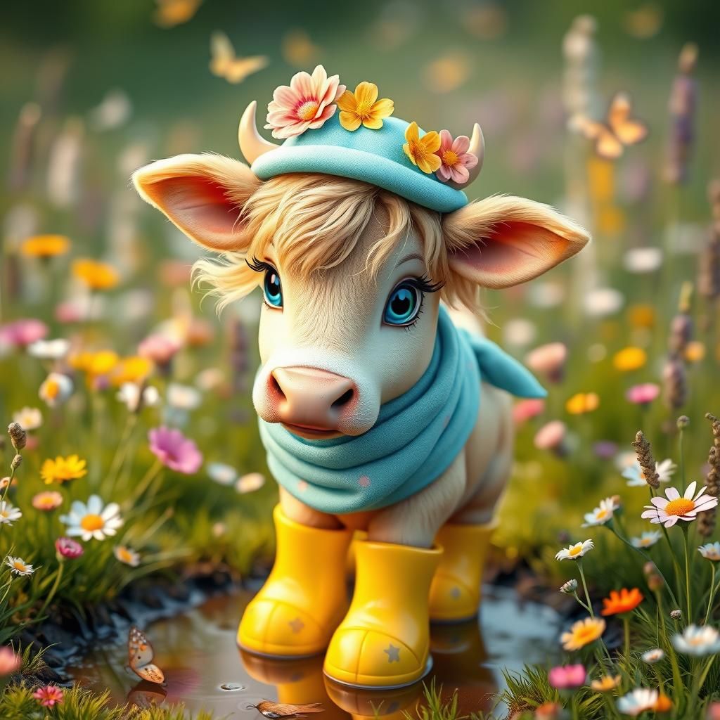Charming Cow in Whimsical Meadow Concept Art