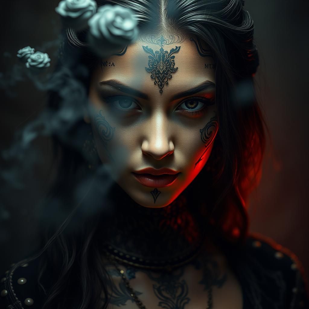 Mysterious Woman Portrait in Hyperdetailed Concept Art