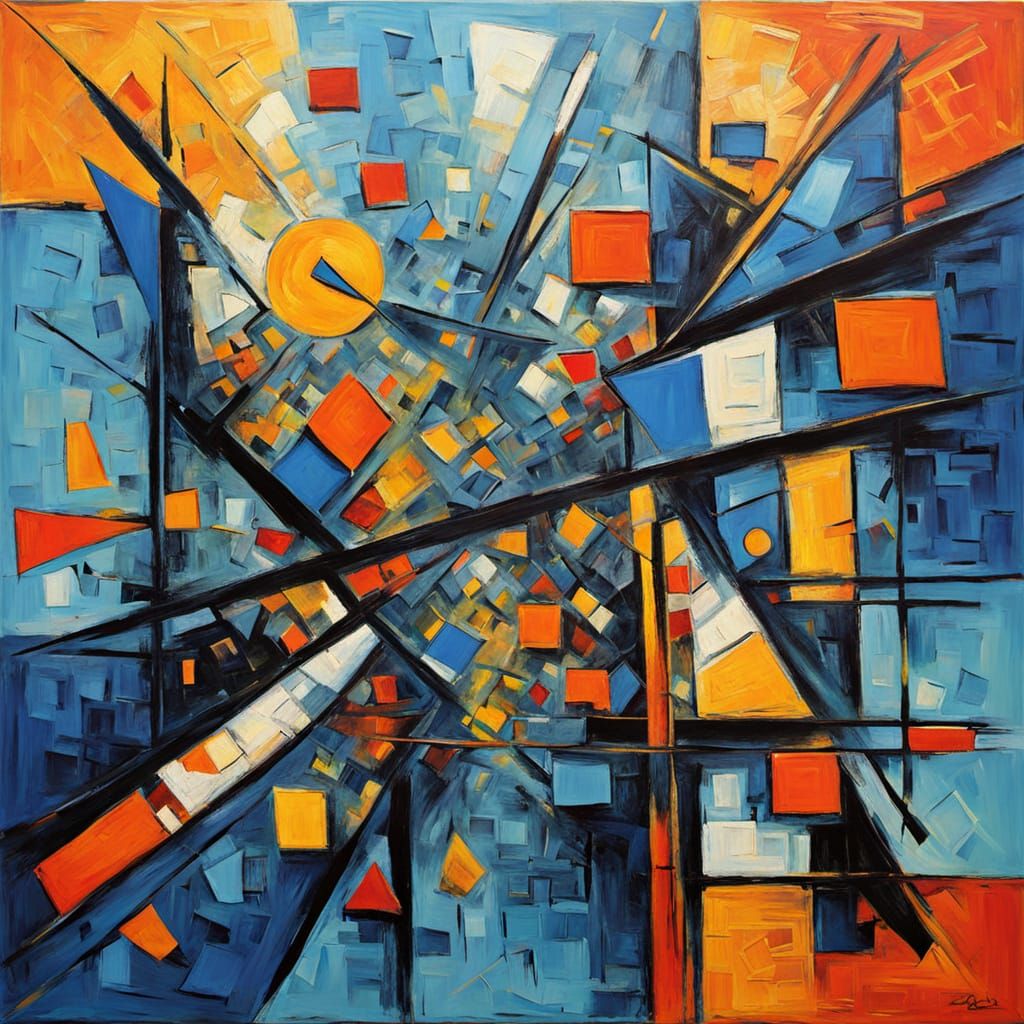 Vibrant Cubist Oil Painting with Impasto Texture