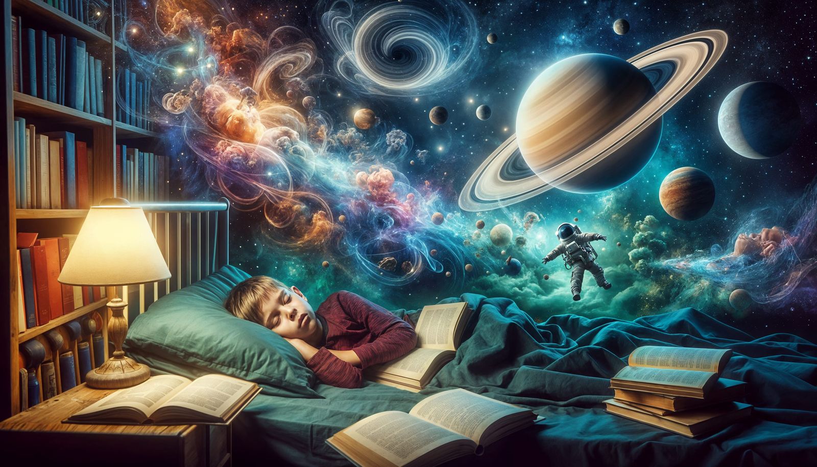 Boy's Dream: Astronaut on Saturn Moon