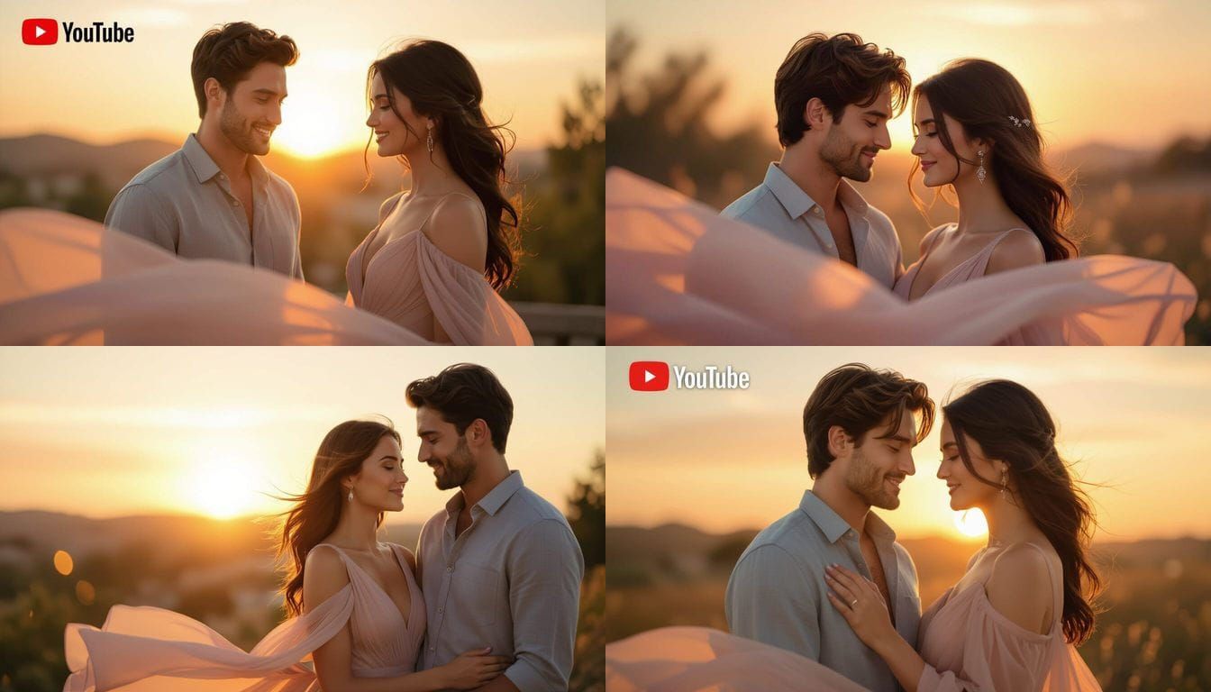 Romantic Couple in Golden Sunset Embrace