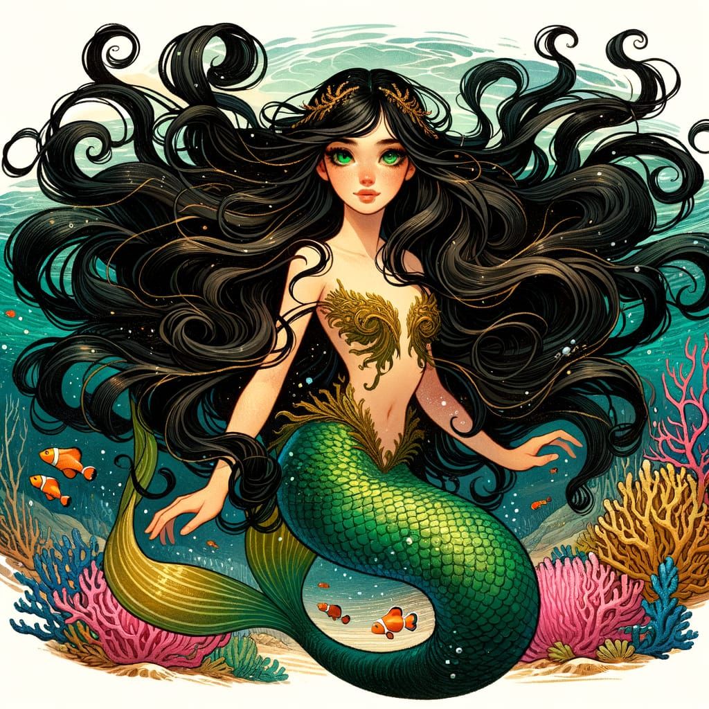 Majestic Mermaid Princess in Enchanting 20th Century Style