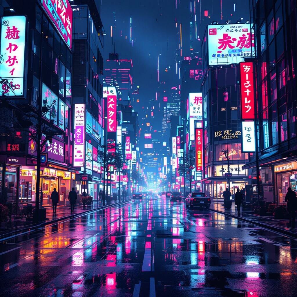 Neon Tokyo Nightscape with 80s Tech, in Cyberpunk Style