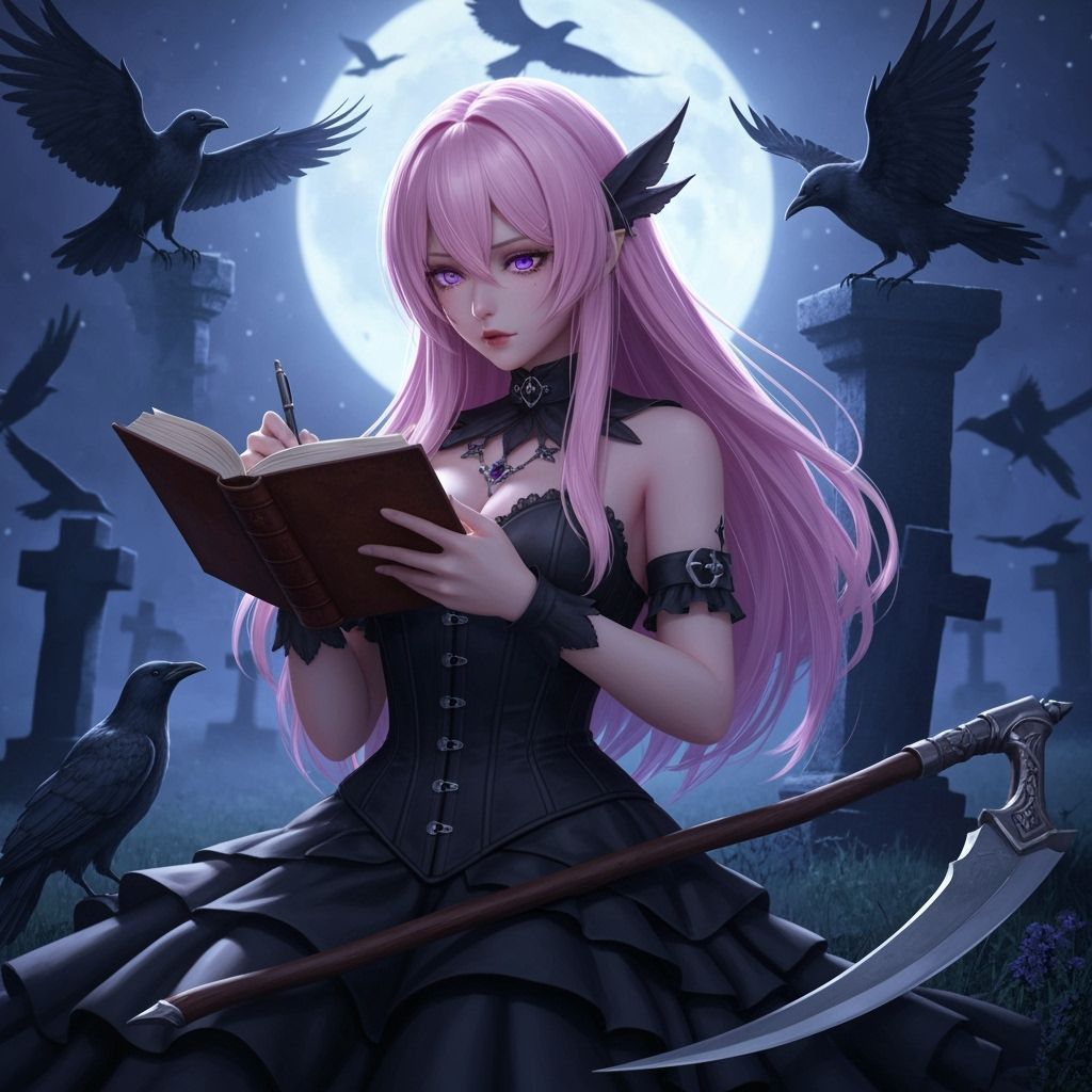 Gothic Woman in Graveyard, 3D Anime Art