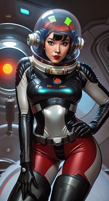 Retro Sci-Fi Pinup Girl on the Moon