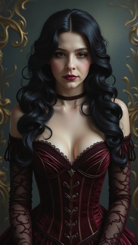 Elegant Lady in Velvet and Lace: A Hyperrealistic Rococo Por...