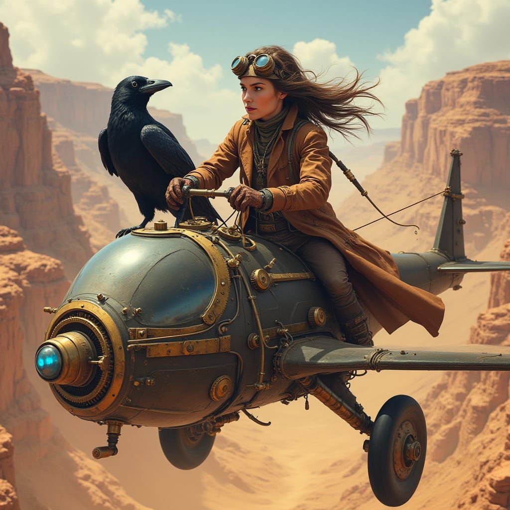 Steampunk Archaeologist Commands Gyrocopter Through Canyon