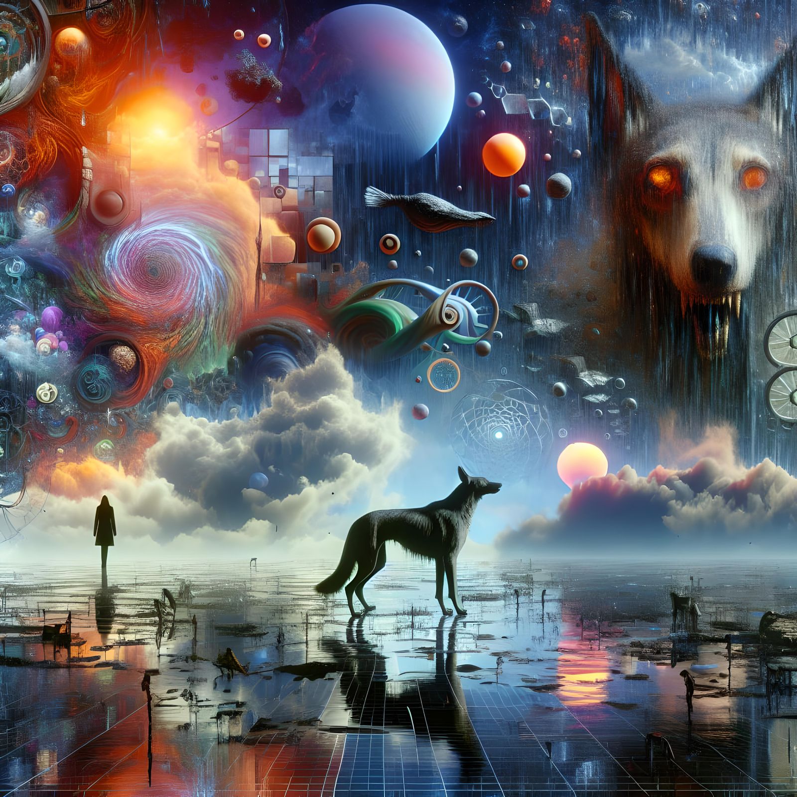 Surreal Digital Dawn with Ghastly Canine