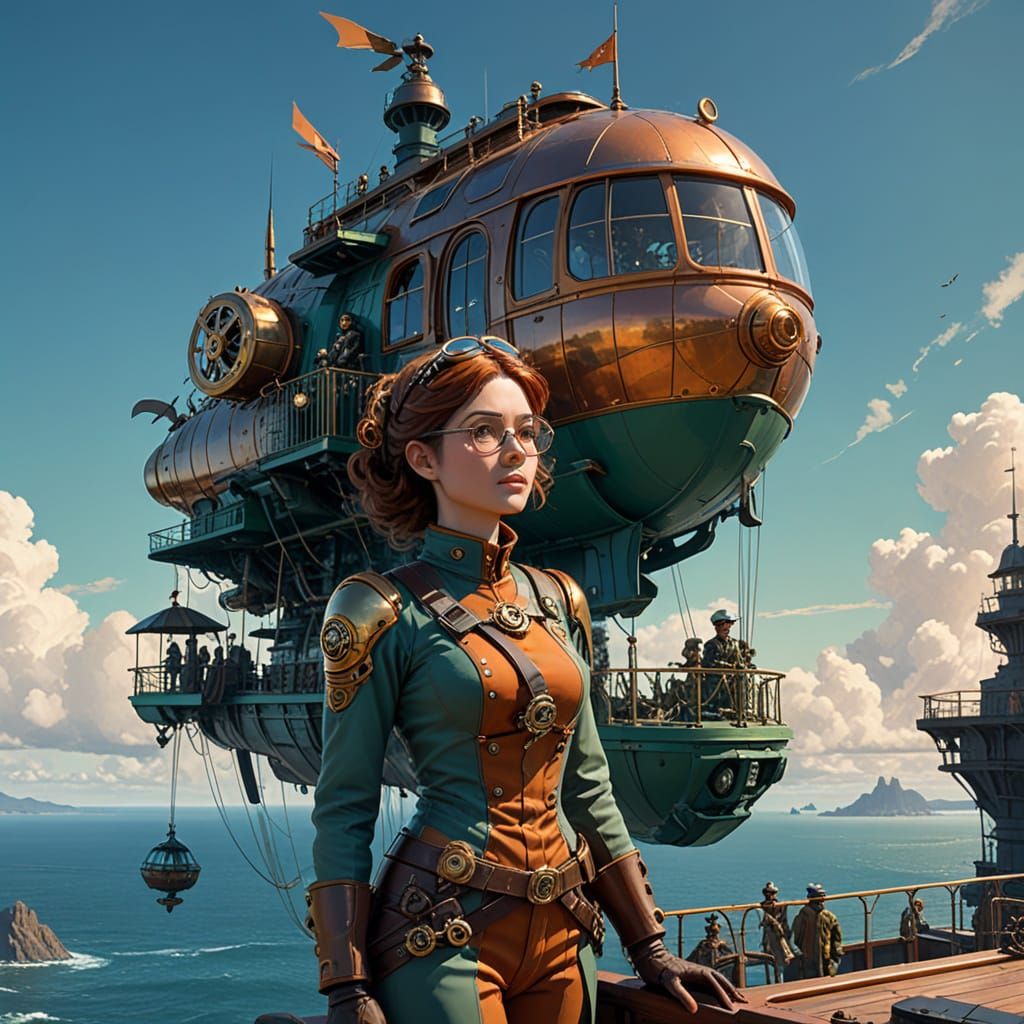 Steampunk Airship Captain in Birdcage Miniature World