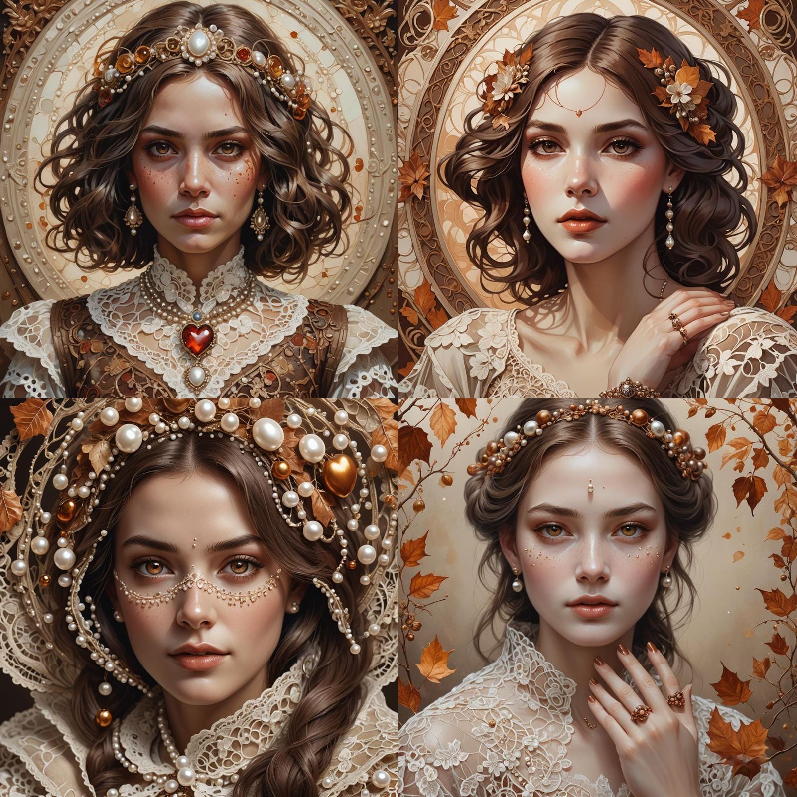 Autumn Nail Art with Pearl Heart Design