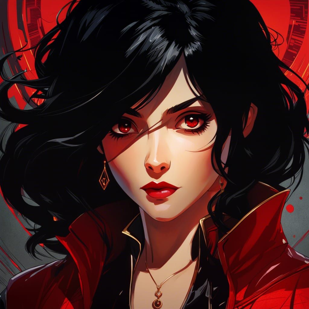 Anime-Style Portrait with Crimson Eyes