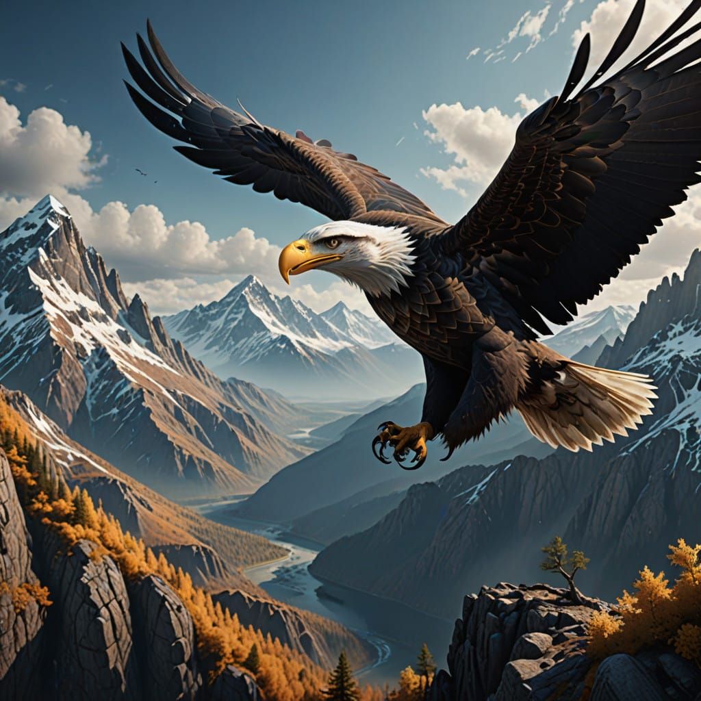 Eagle Soars Over Majestic Mountains in Stunning Unreal Engin...