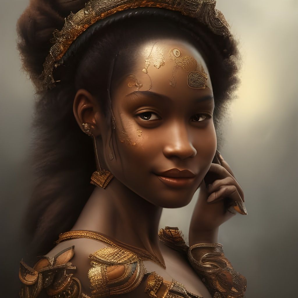 Beautiful Smiling Black Girl: Hyperdetailed Fantasy Portrait