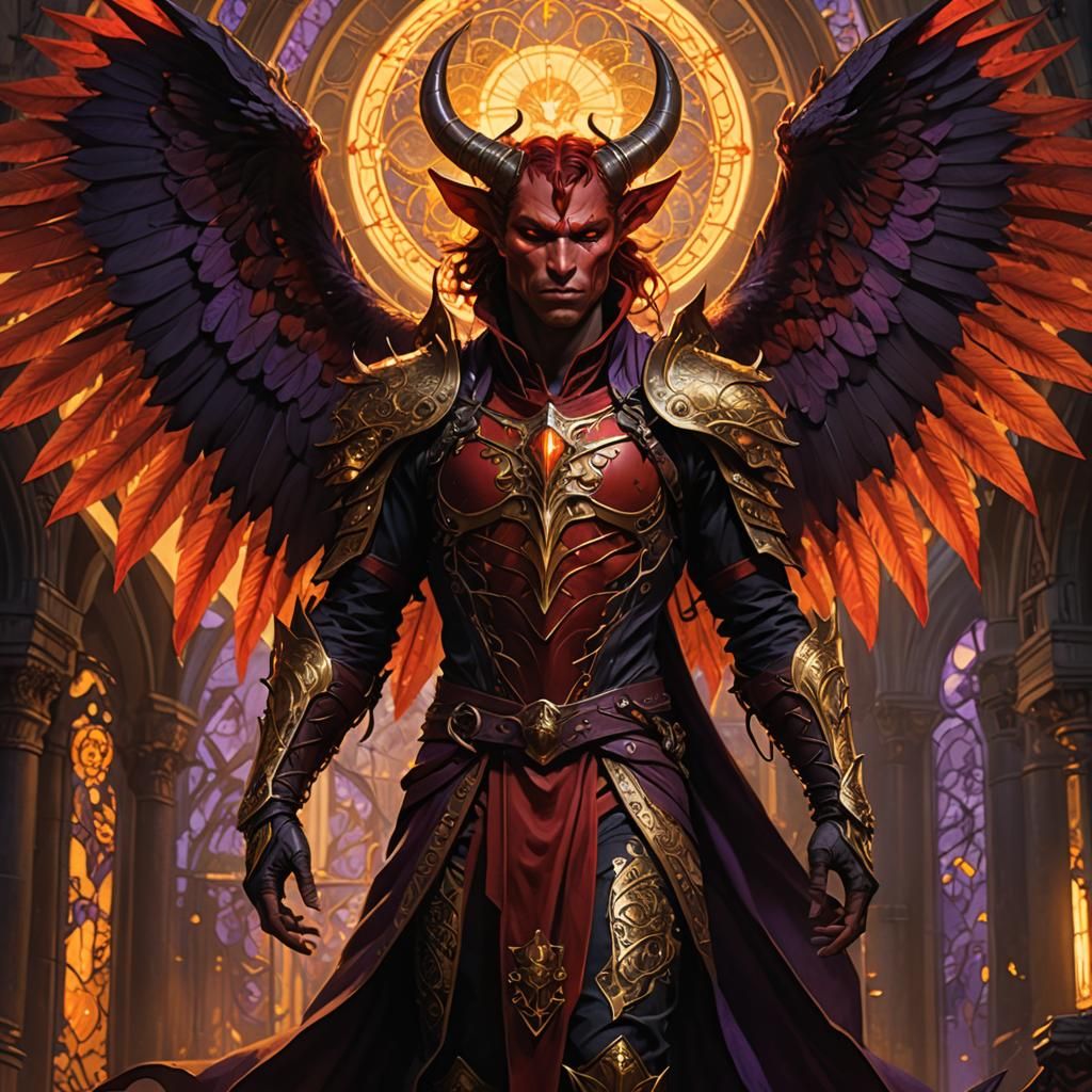 Tiefling with Intricate Wings in Dark Fantasy Art