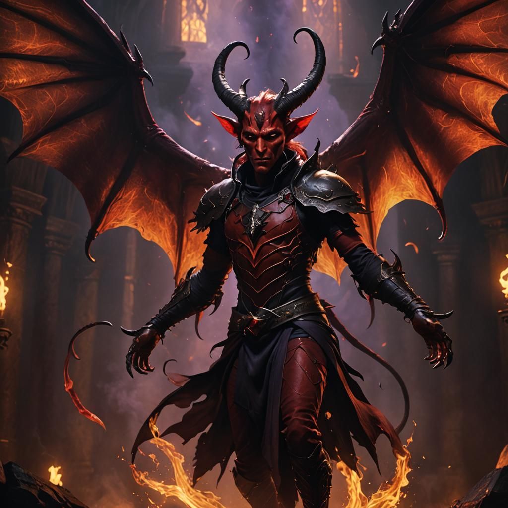 Demonic Tiefling Portrait in Dark Fantasy Style