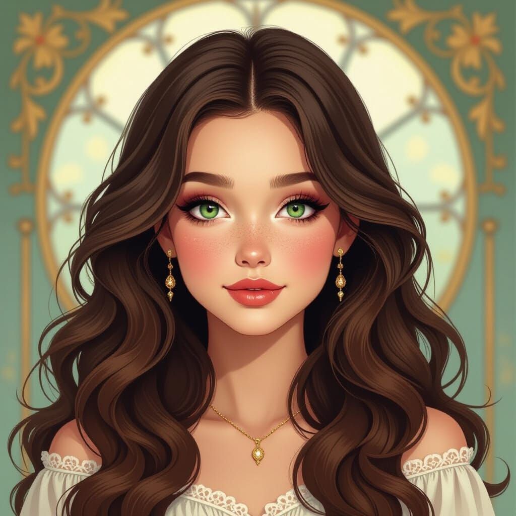 Girl with Emerald Eyes in Art Nouveau Style