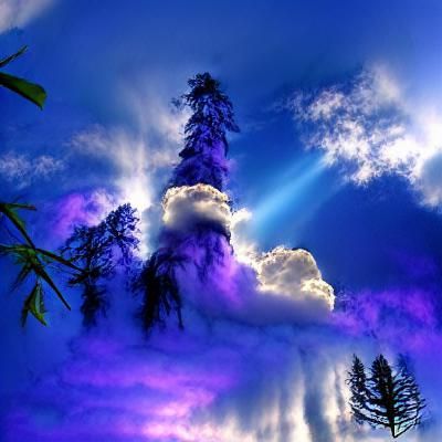 Radiant Tree Surrounded by Heavenly Clouds