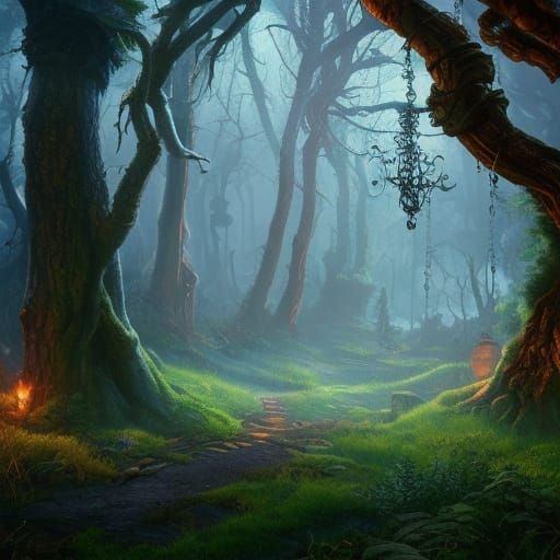 Fantastical Deep Color Forest Concept Art