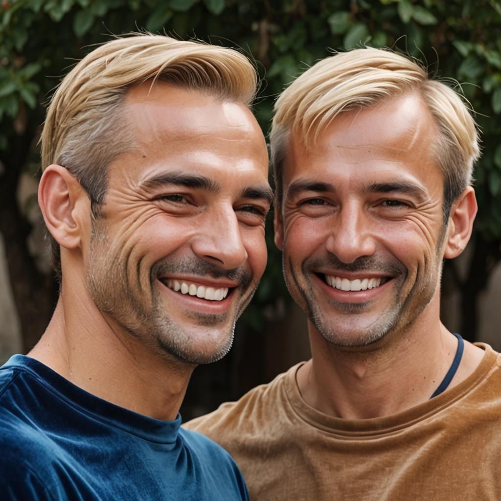 Happy Blond Couple in Gouache Style