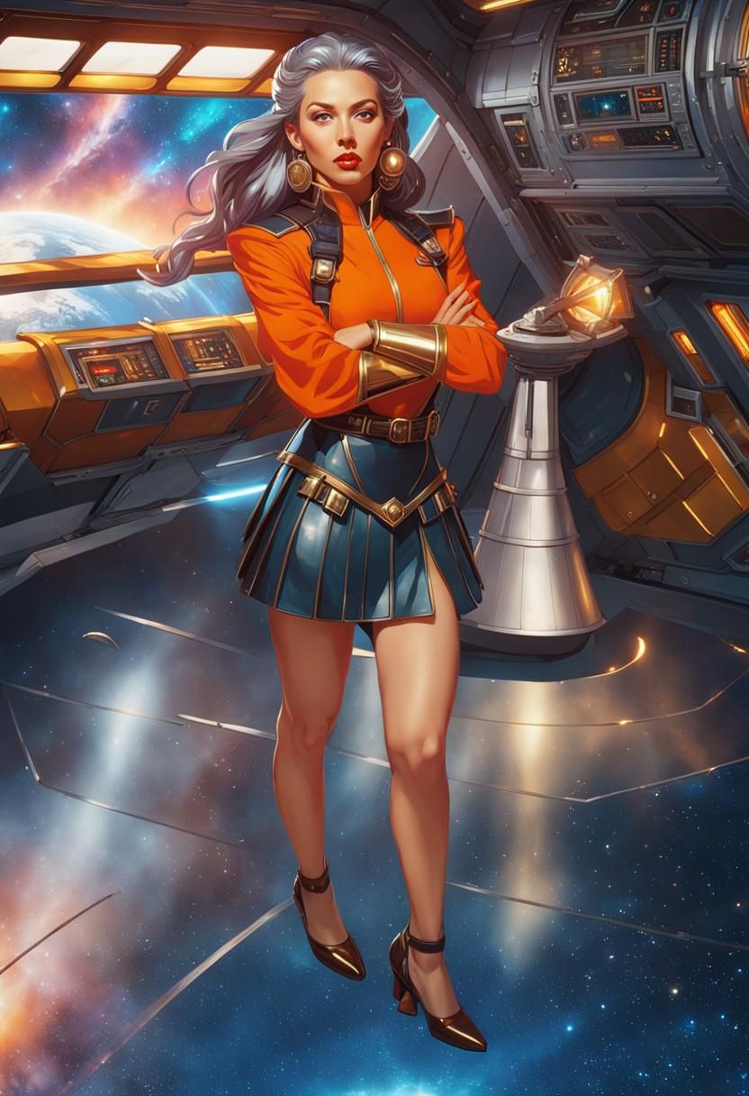 Elf Newscaster Blowing Kiss in Space, Art Nouveau Style