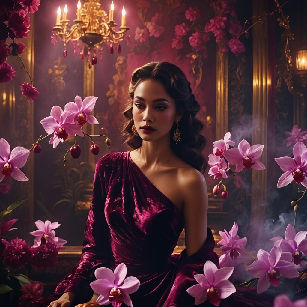 Ethereal Velvet Dreamscape with Juicy Fruits