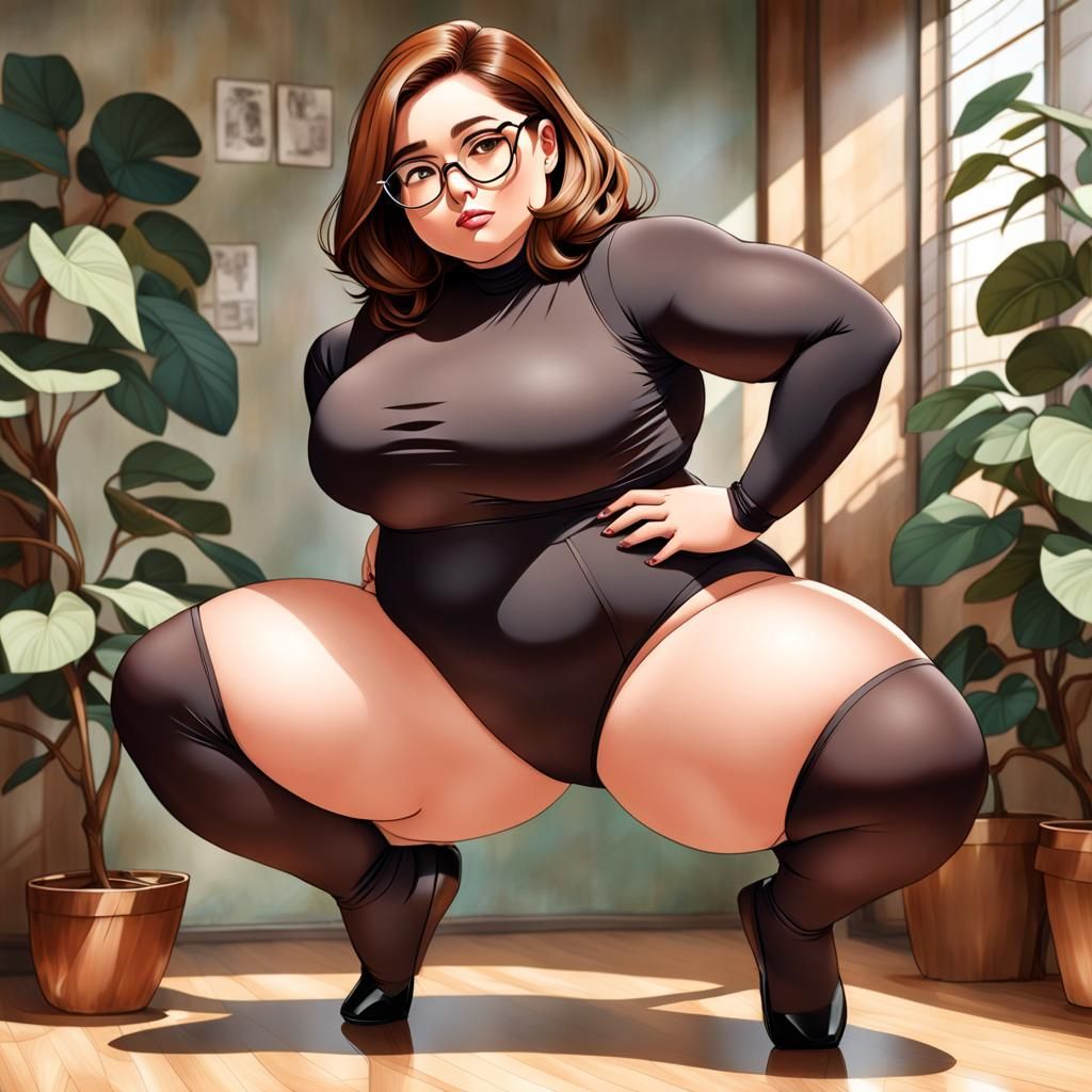Plump Woman with Brown Hair in Leotard