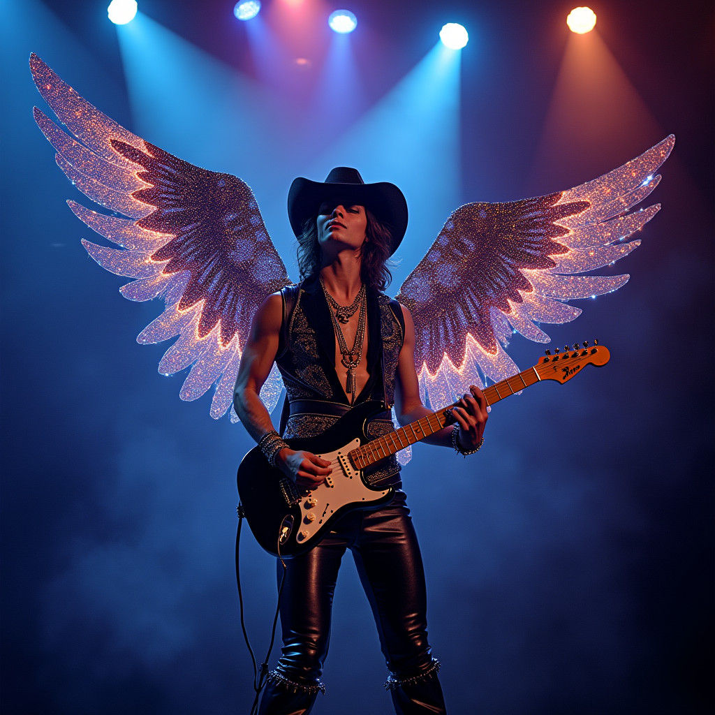 Glam Rock Star with Galaxy Wings on Stage
