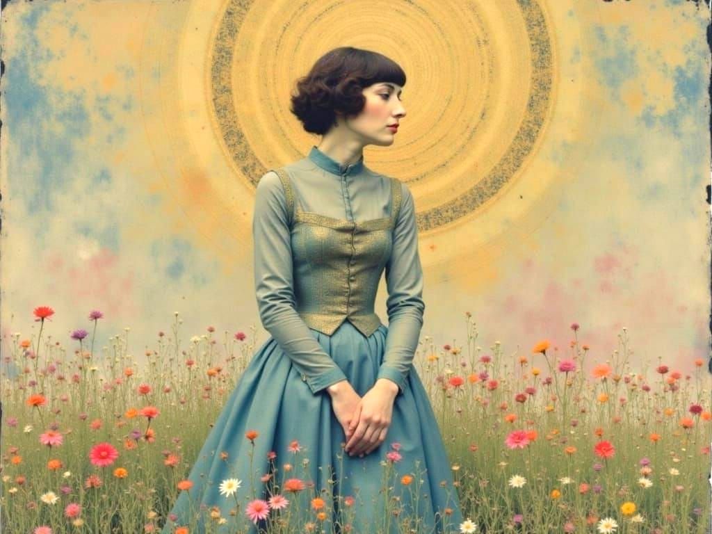 Woman with Floral Background in Klimt Style