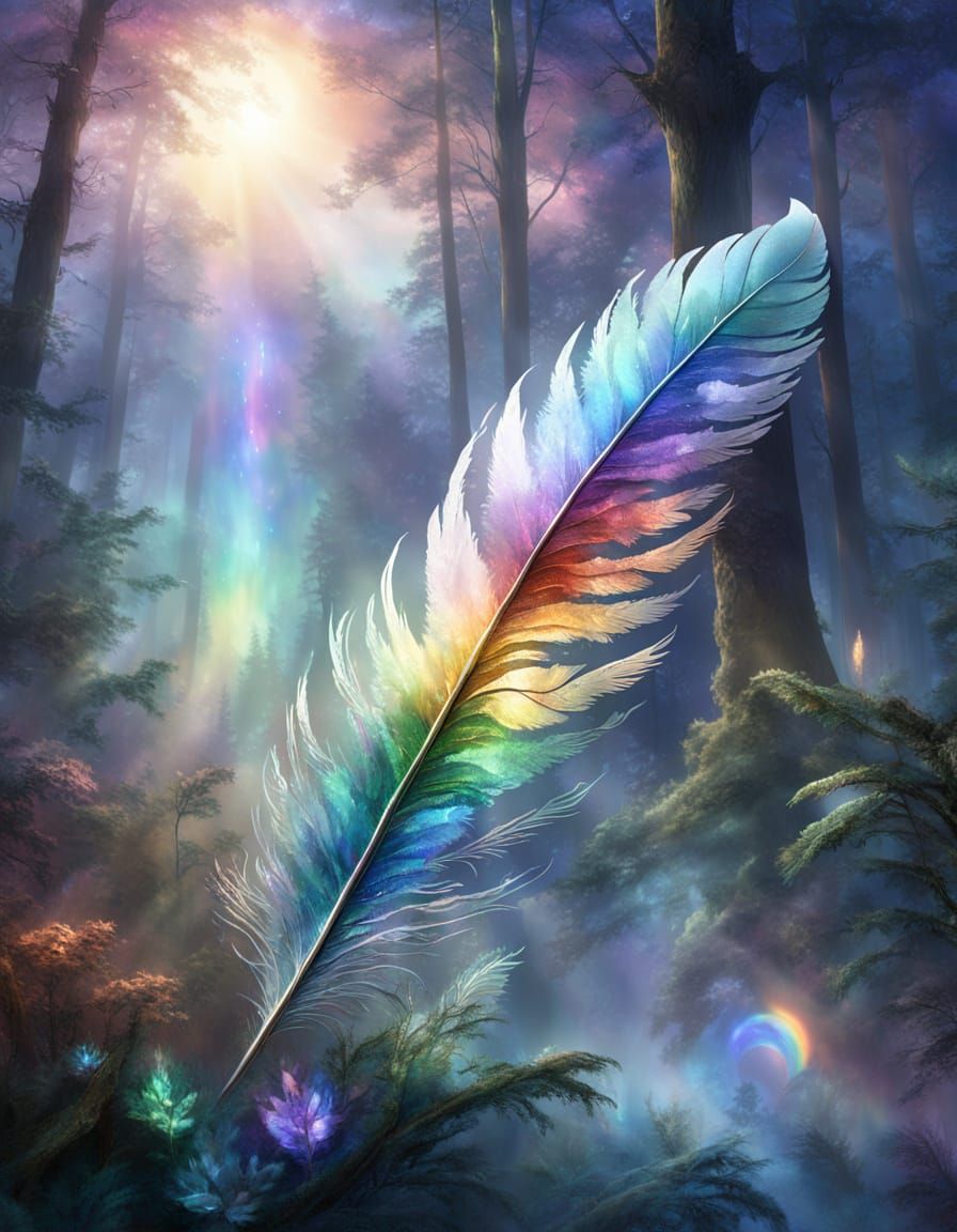 Moonlit Feather of Rainbow Opals and Crystals