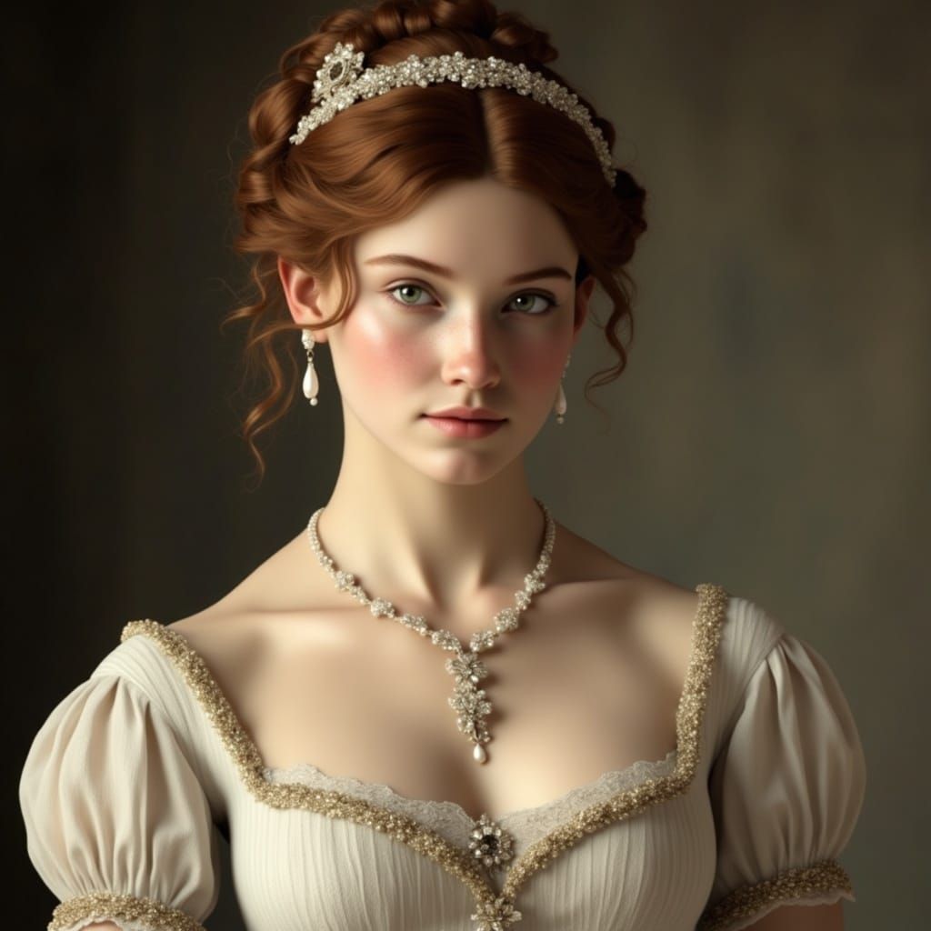 Girl in Regency Costume with Diamonds and Pearls