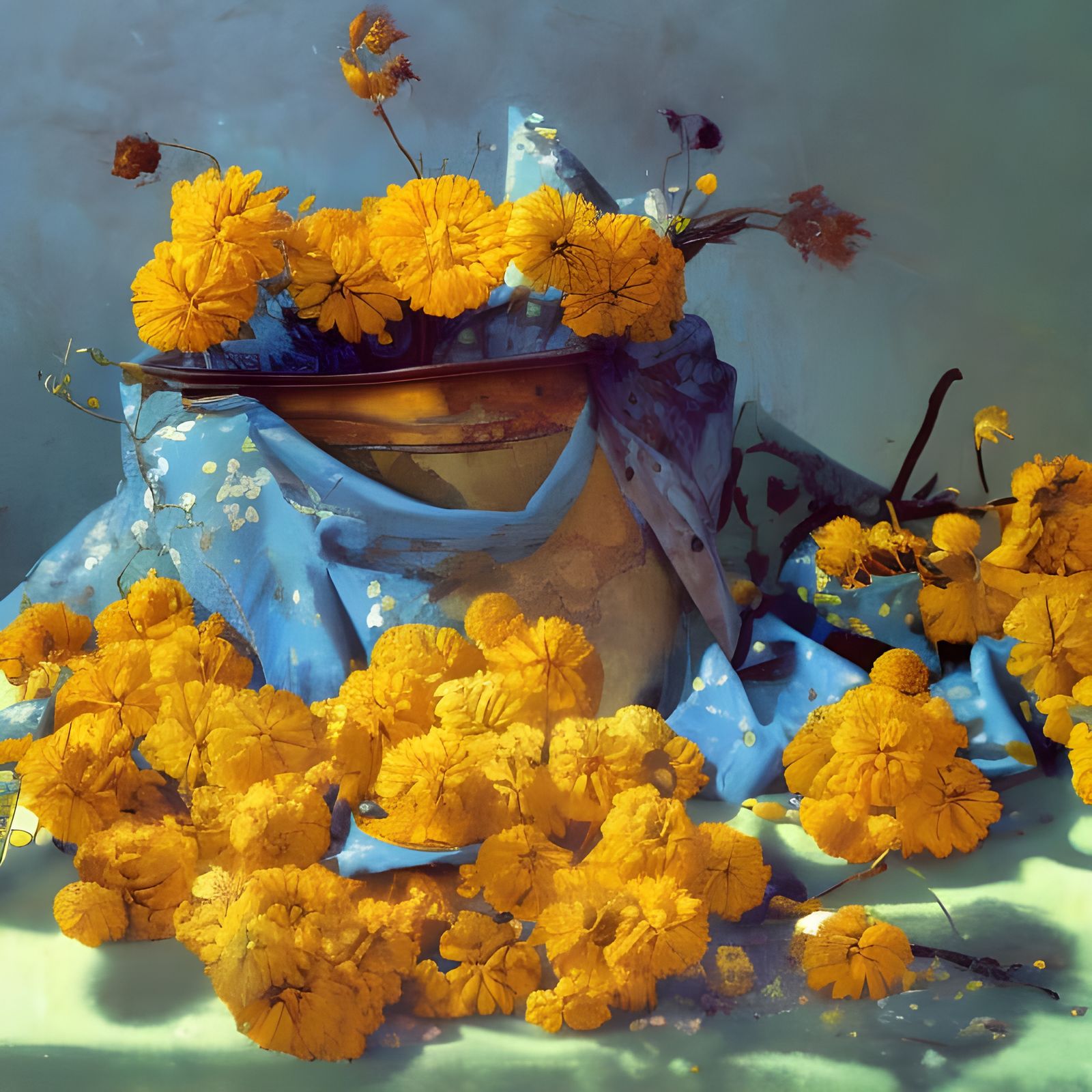 Radiant Flowers in Copper Bucket, Hyperrealist Painting