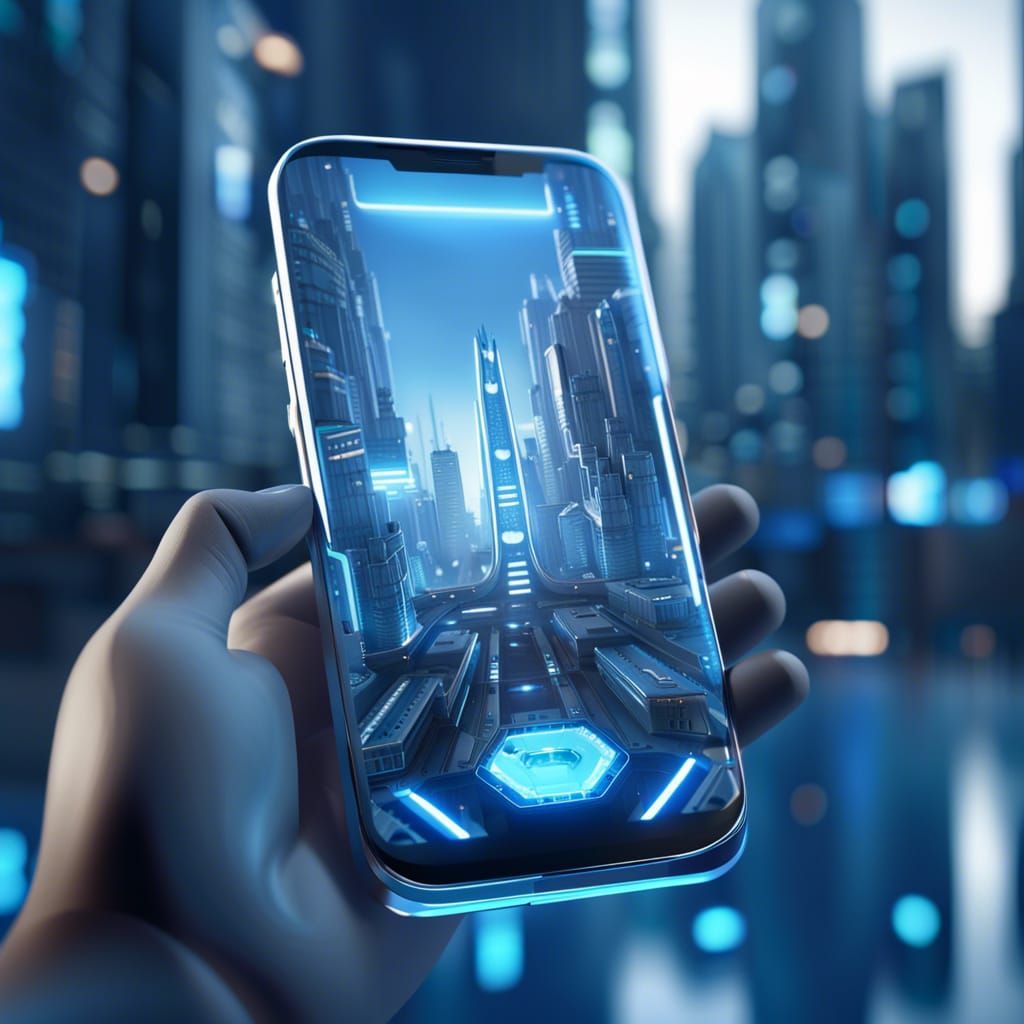 Futuristic Smartphone in a Cyberpunk Cityscape