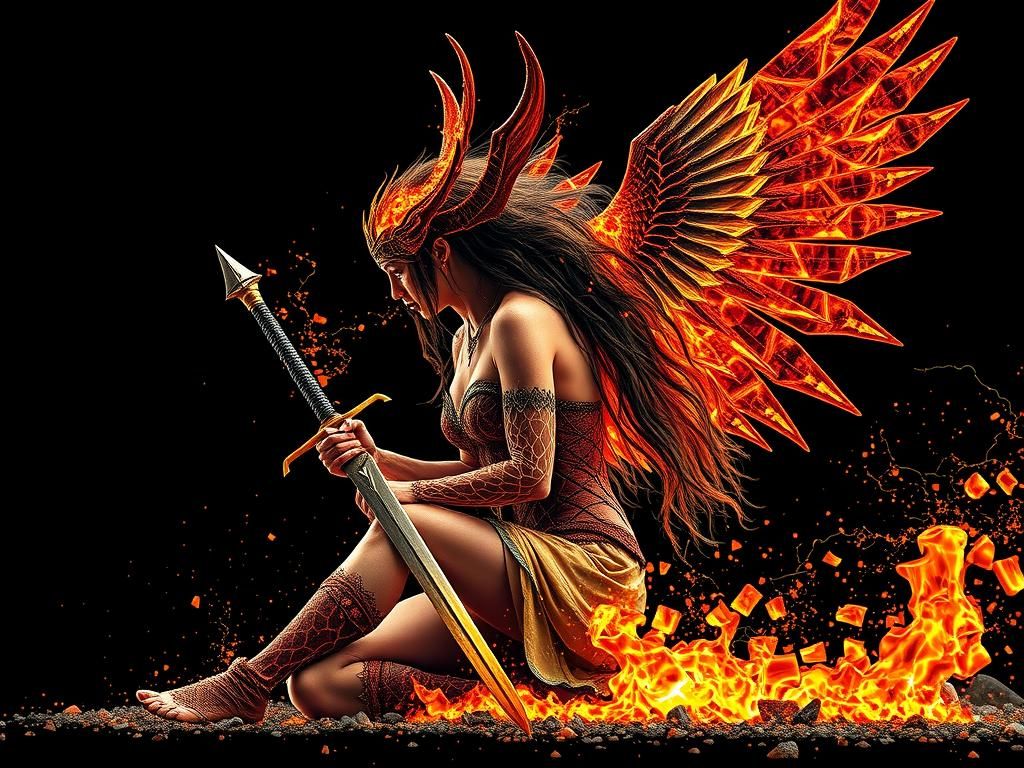 Valkyrie Goddess Disintegrating: A Digital Masterpiece