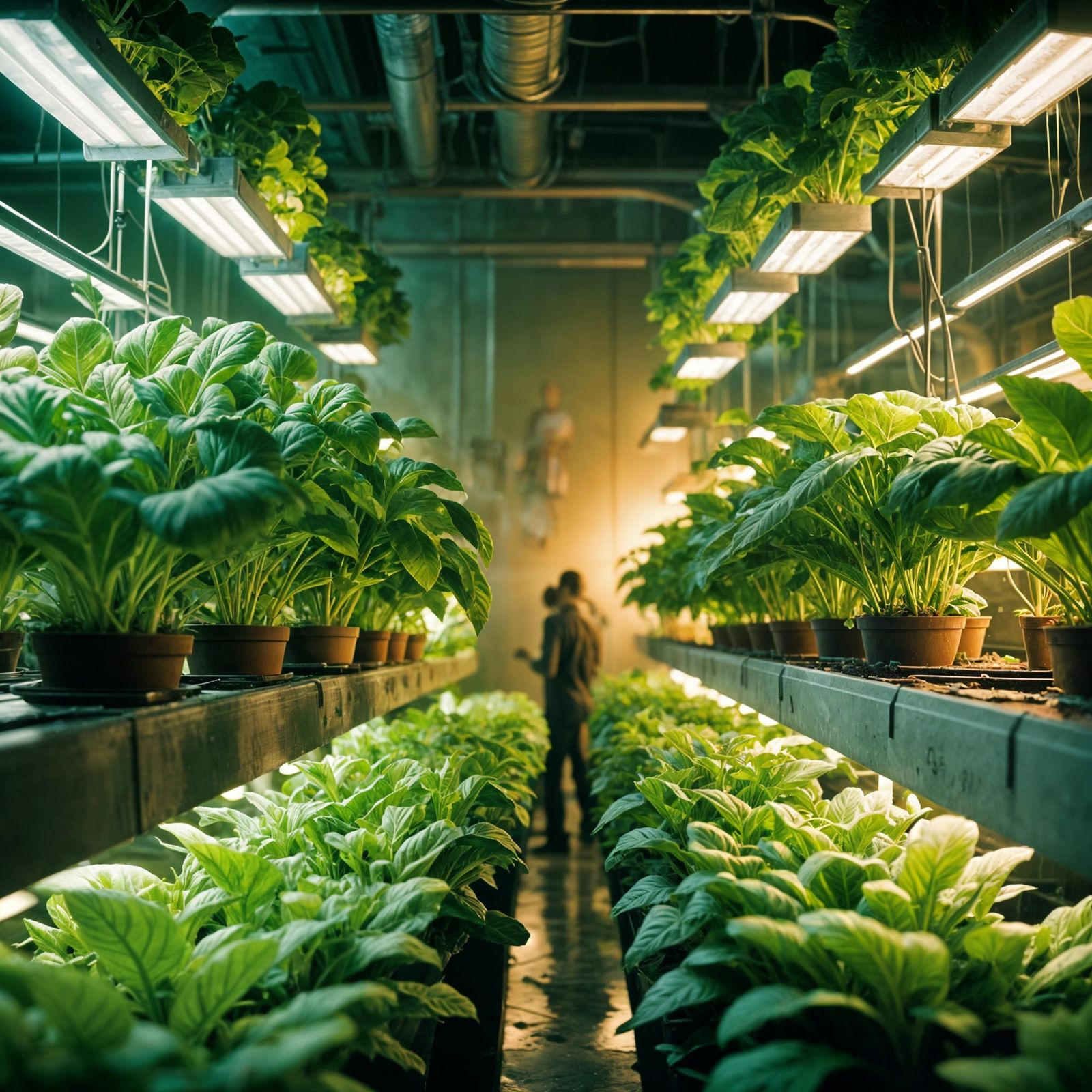 Underground Hydroponic Garden: Cinematic Film Still